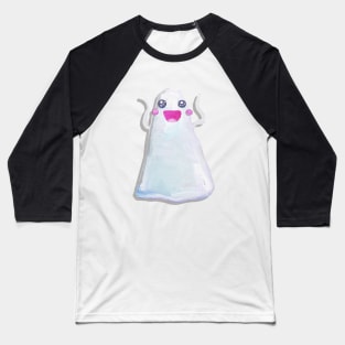 Cute Halloween Kawaii Ghost Pattern on Blue Baseball T-Shirt